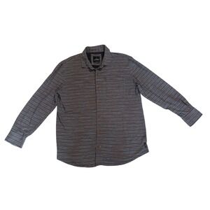 Prana Mens Large Jerrod Stripe Button Down Shirt Grey Blue M2JERR316 L